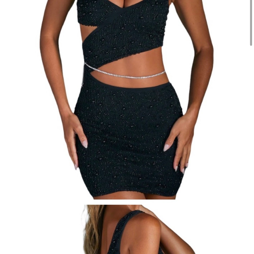 Oh Polly black beaded dress New Year’s Eve dress